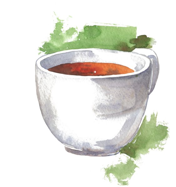 Кружка чая акварелью