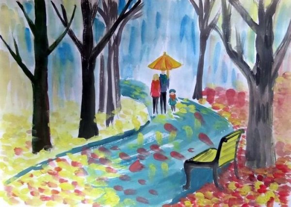 Рисование парк осенью