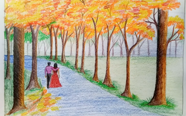 Рисование осеннего парка