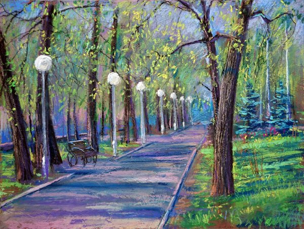 Картина Саратовского художника Милохина аллея Толстого пастель