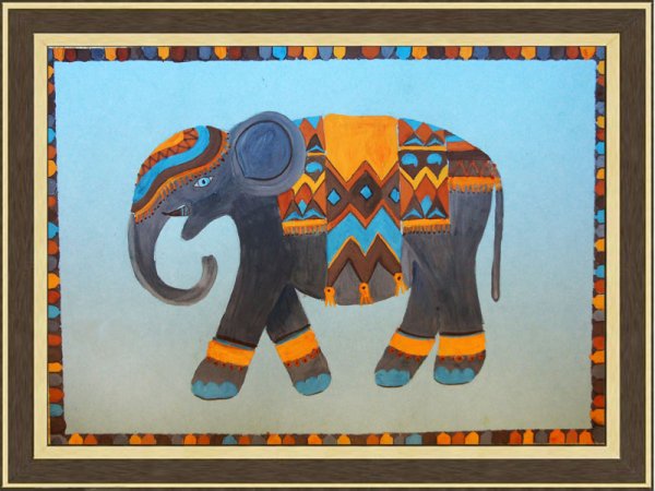 Индийские слоны гуашь