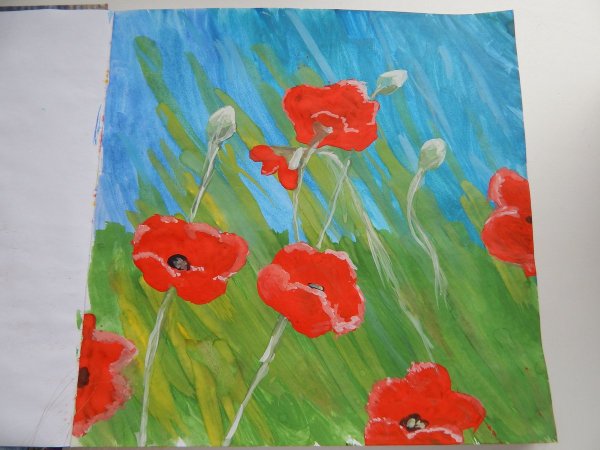 Маки красками для детей