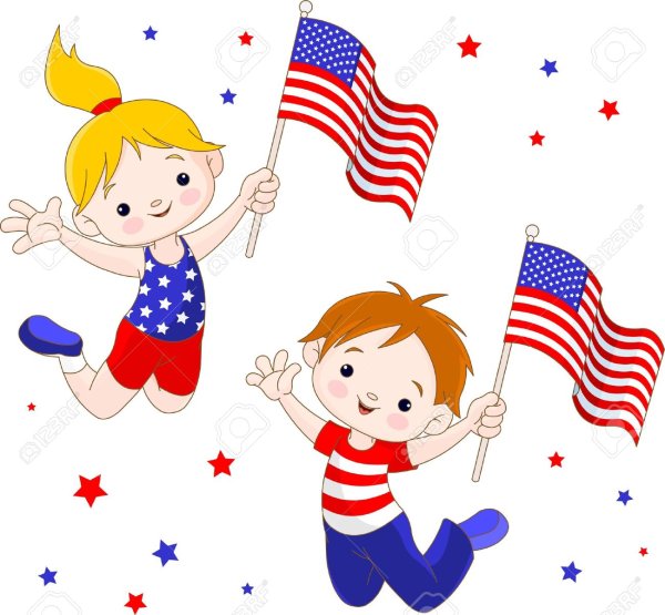 Мальчик и девочка с флагом