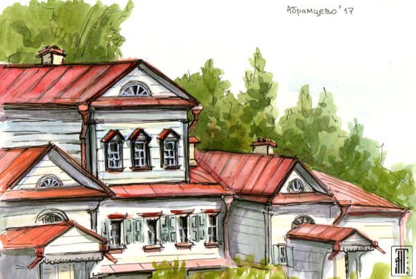 Усадьба Абрамцево акварель