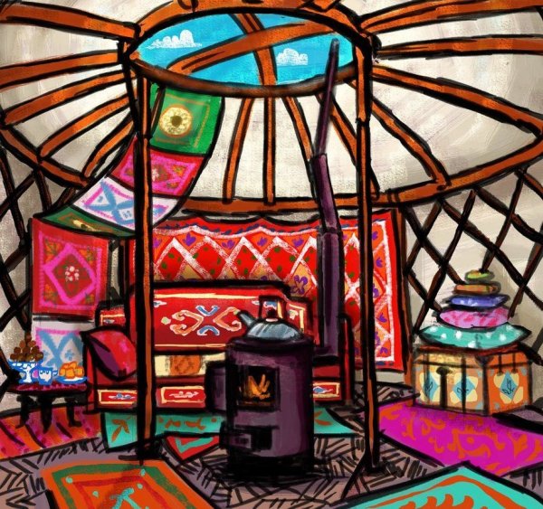 Внутреннее убранство Юрты