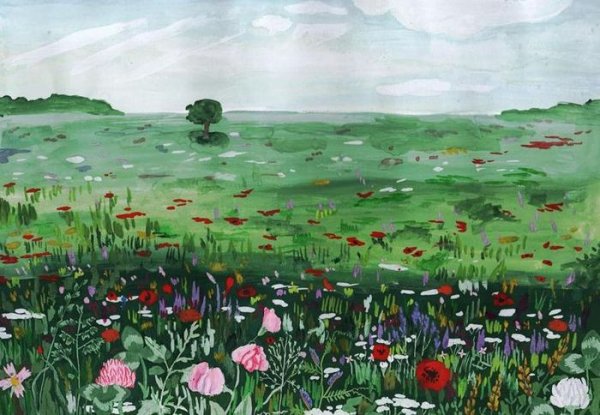 Степь акварель