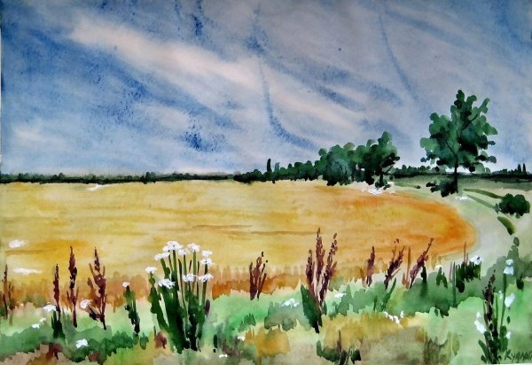 Степь акварель