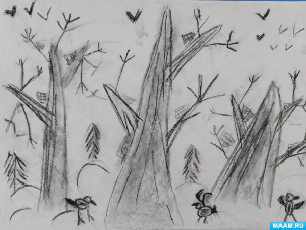 Рисование углем в детском саду