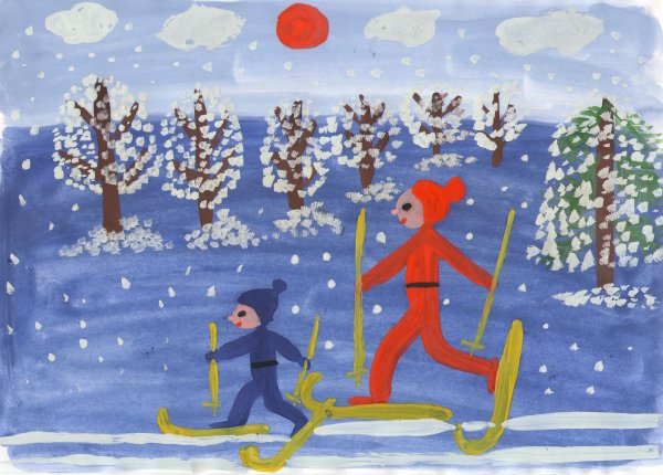 Рисунок на тему лыжная прогулка