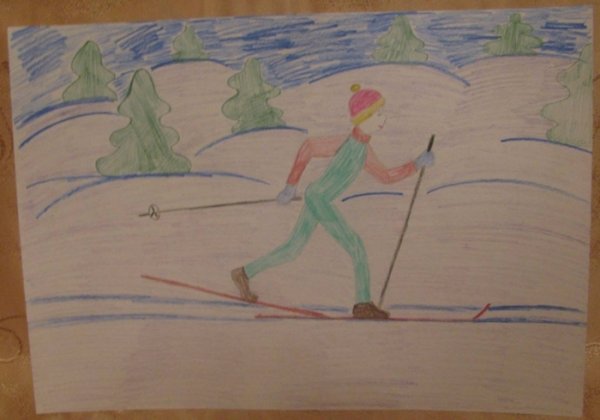 Рисование с детьми лыжник