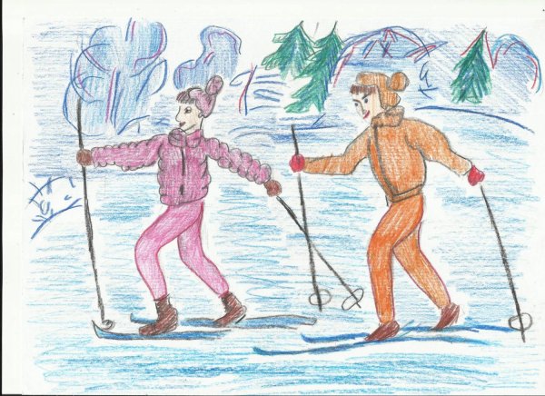 Рисунок моя семья на лыжах