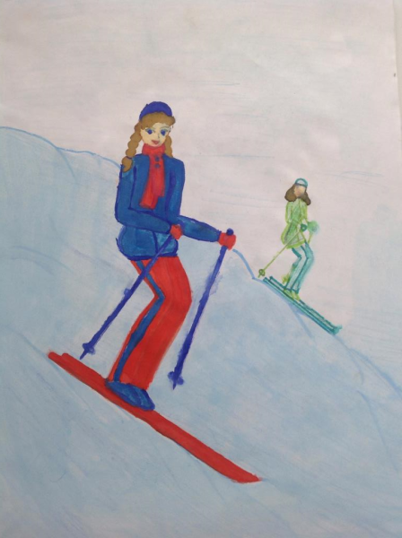 Рисование с детьми лыжник