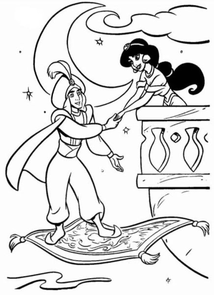 Раскраска Аладдин и Жасмин и Джин