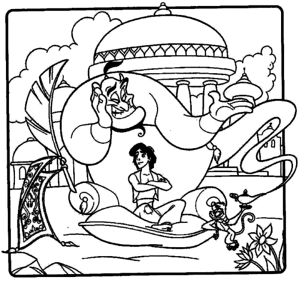 Раскраска алладин и Жасмин на ковре