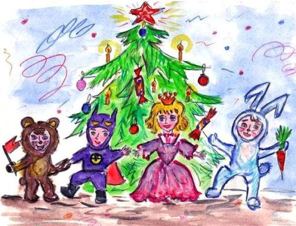 Рисование для детей праздник новый год