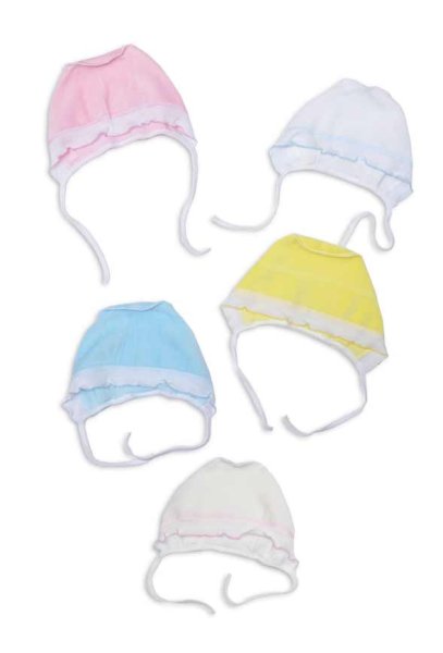 Комплект чепчиков голубой и белый с ушками интерлок