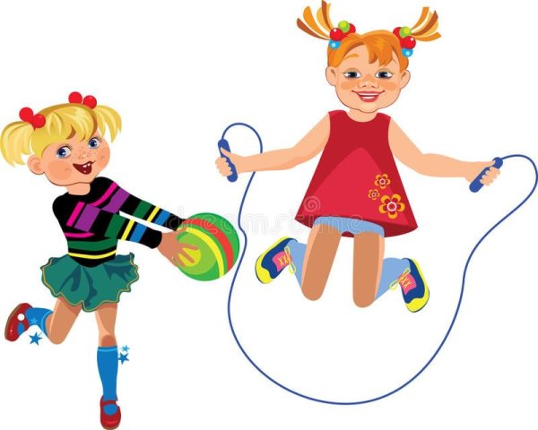 Мальчик и девочка прыгают на скакалке