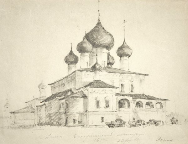 Богоявленский монастырь Углич Церковь карандашом