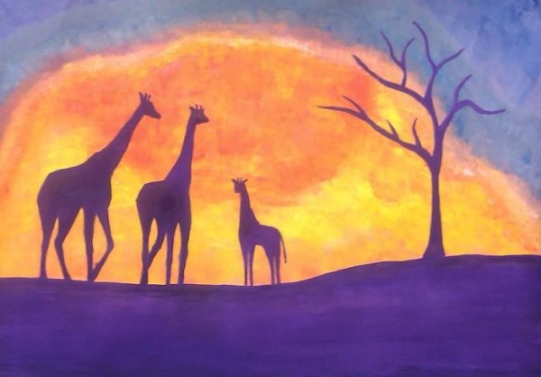 Гуашь Африка силуэты