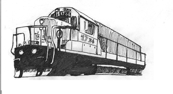 Тепловоз карандашом