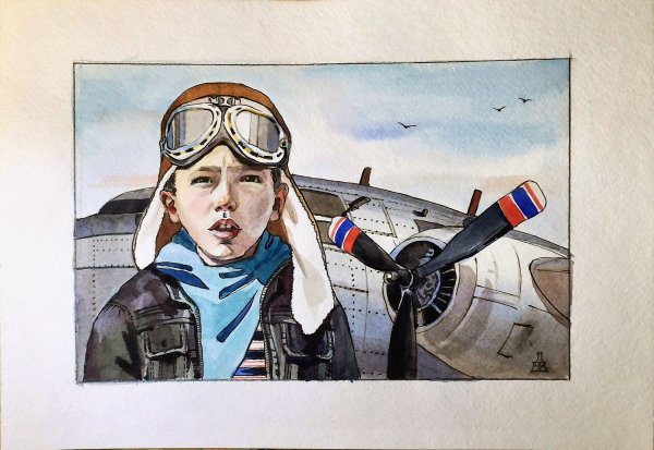 Летчик акварель