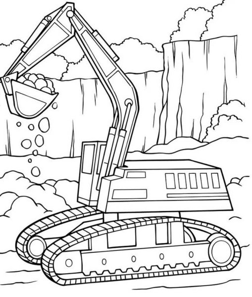 Раскраска гусеничный экскаватор
