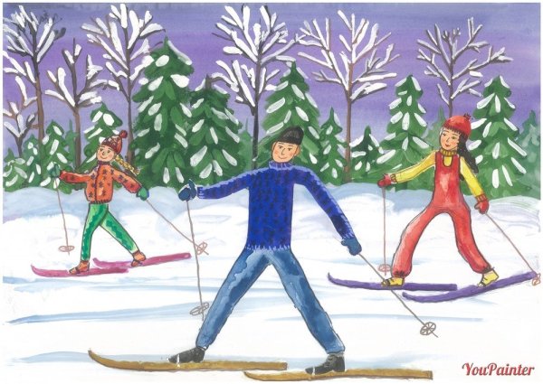 Детские рисунки на тему зимние виды спорта