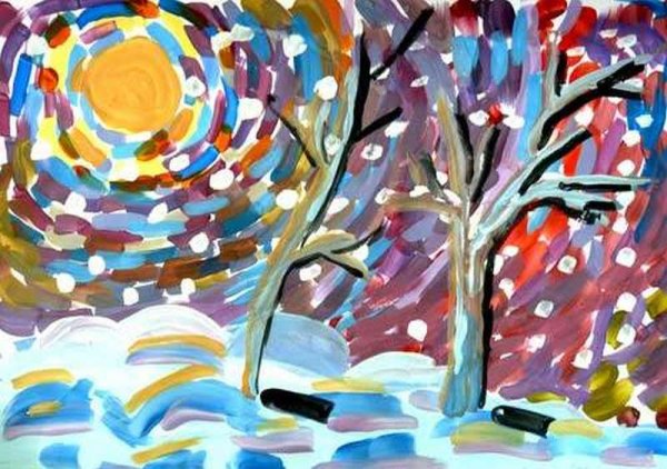 Зима композиция гуашь