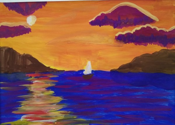 Морской пейзаж гуашью для детей