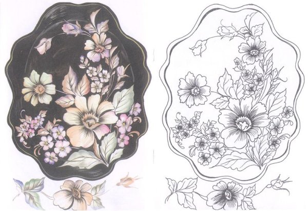 Расписной Жостовский поднос эскиз