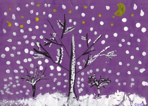 Рисование с детьми первый снег