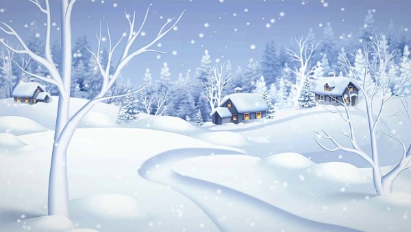 Зимняя деревня мультяшная