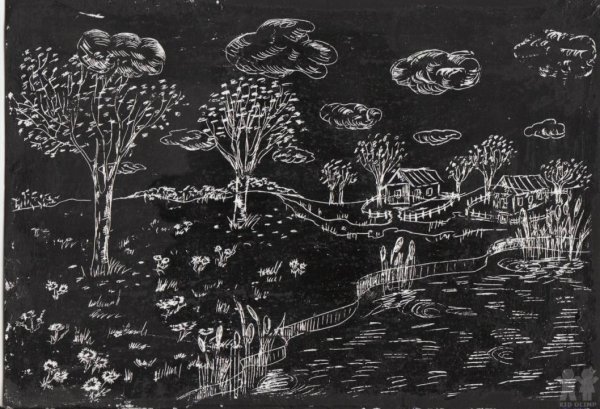 Граттаж пейзаж