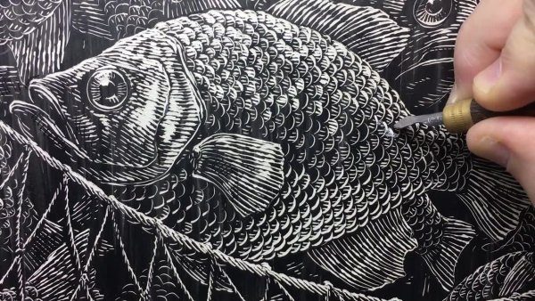 Линогравюра рыба