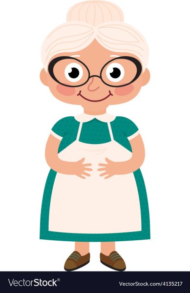 Мультяшная бабушка на белом фоне