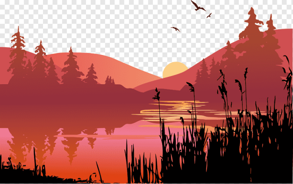 Силуэт гор на фоне озера