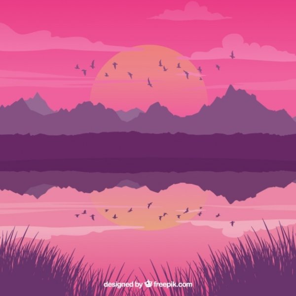 Векторные пейзажи природы голубой и розовый