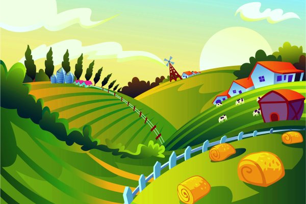 Панорамный сельский пейзаж векторный