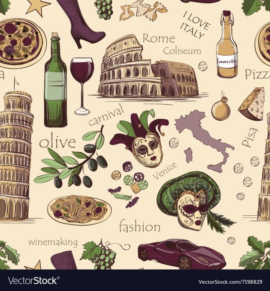 Италия достопримечательности на белом фоне