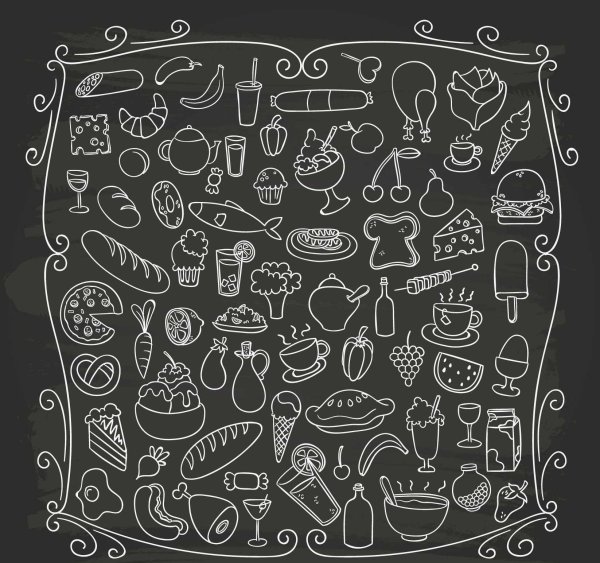 Продукты на меловой доске