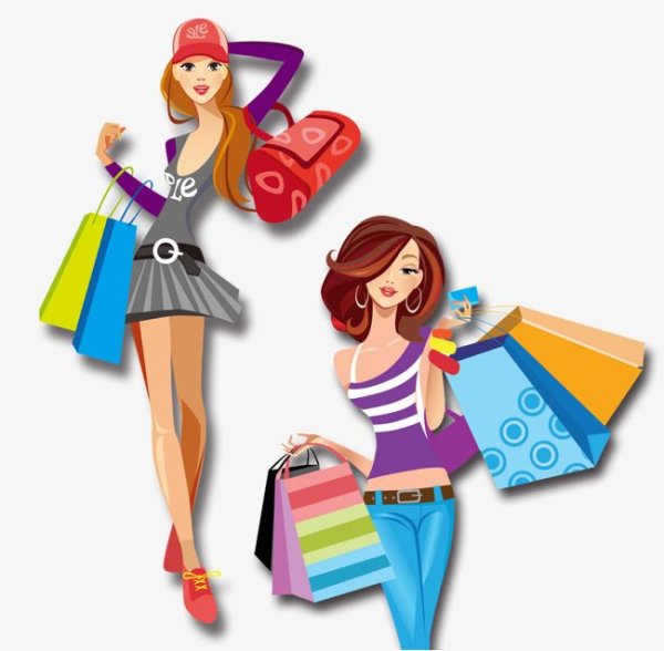Рисованная девушка с покупками