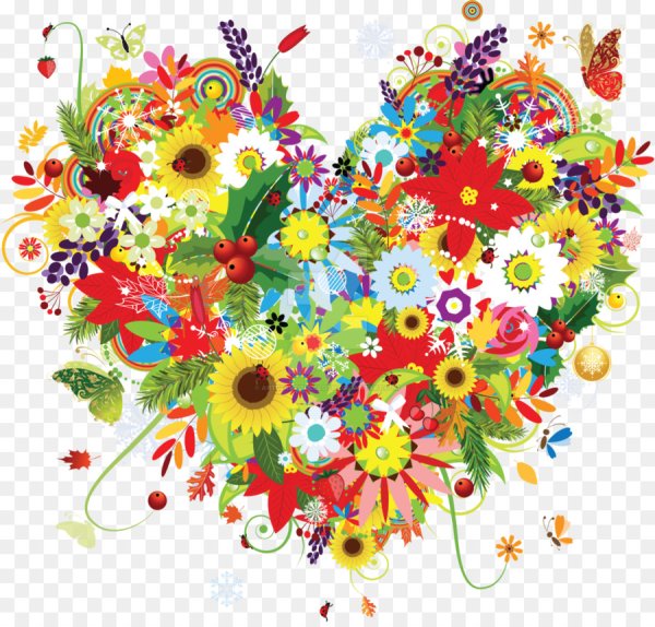 Разноцветные цветы на прозрачном фоне