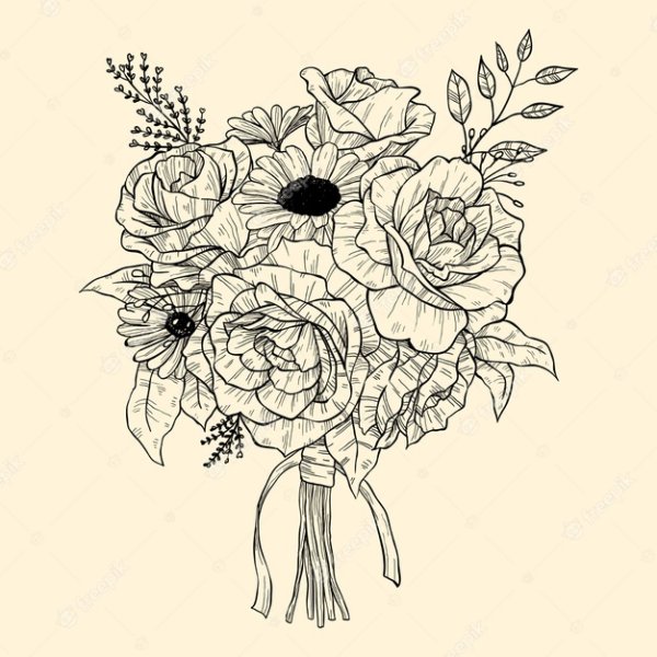 Букет векторный черно белый