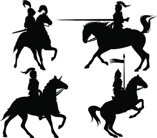 Силуэты рыцарь на лошади