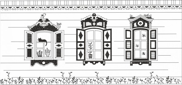 Окно русской избы рисунок