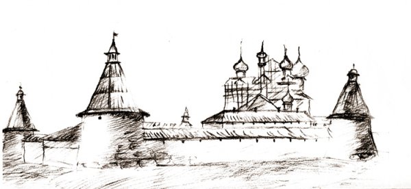 Соловецкий монастырь рисунок карандашом