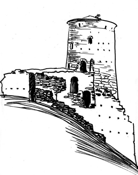 Гремячая башня Псков рисунок