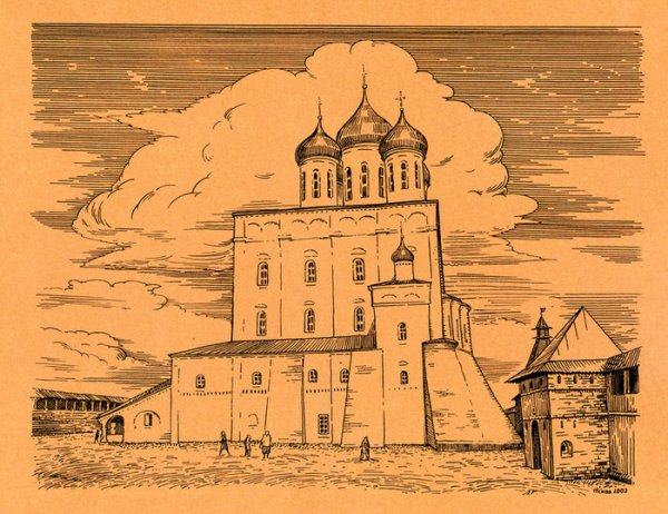 Троицкий собор Псков рисунок детский