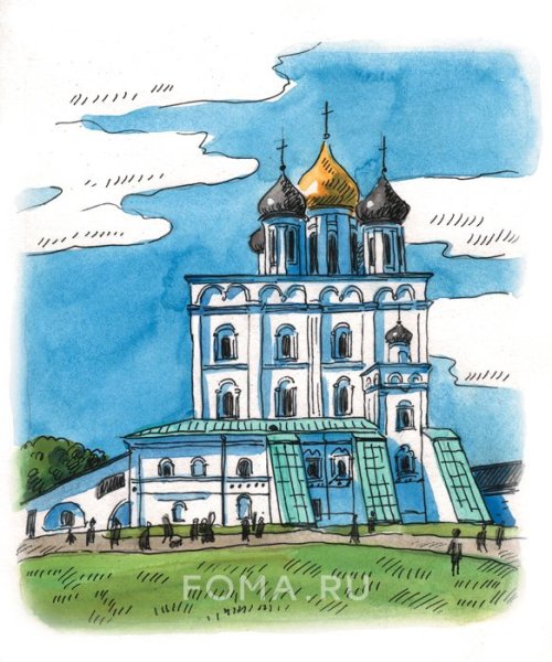 Троицкий собор Псков рисунок