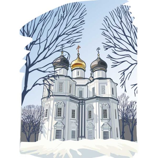 Зимние стилизованные церкви